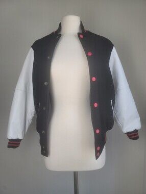 Vantage Apparel Women's Leather Wool Varsity Letterman Jacket Black/White Sz XS